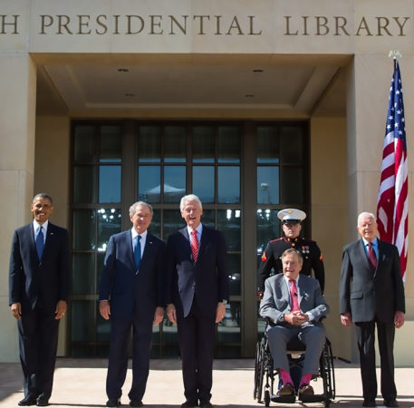 Former Presidents of the United States convene at the President George W. Bush Presidential Library.
