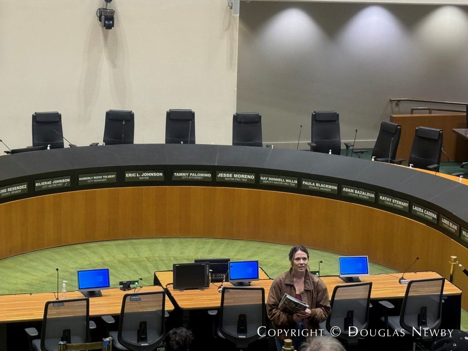 Preservation Dallas Sarah Crain speaks in the Dallas Council Chamber.